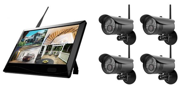Megasat HS 150 Kameraset 4 Kameras IP Set Videoüberwachung Funk Überwachungssystem Monitor