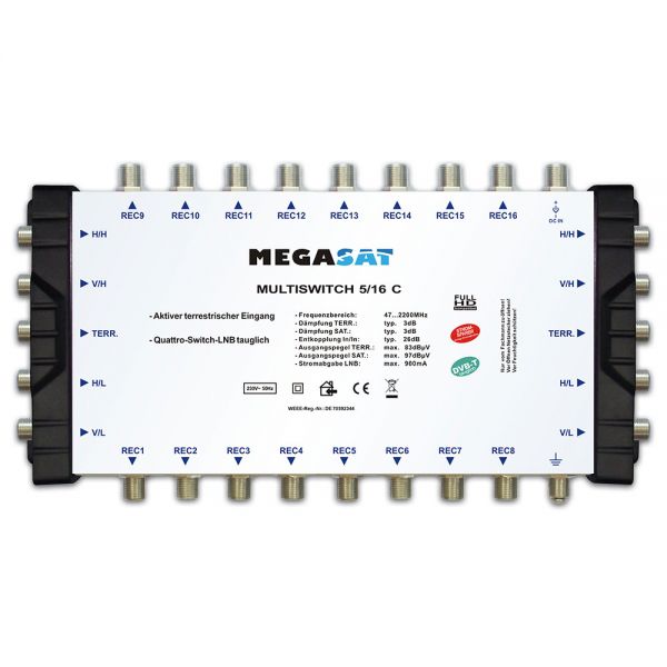 Megasat Multischalter 5/16 C Kaskade Multiswitch DiSEqC Verteiler erweiterbar Quad tauglich