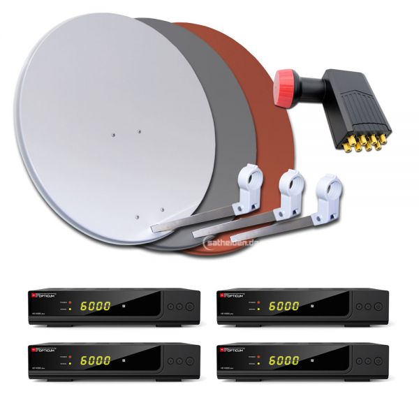 8 Teilnehmer HDTV Sat Anlage 4x HD X300 plus 80cm Stahl Spiegel Antenne Octo LNB