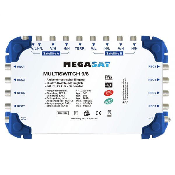Megasat Multischalter 9/8 Multiswitch DiSEqC Verteiler Quad LNB tauglich